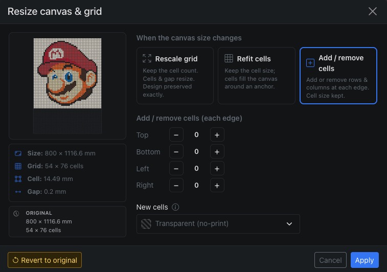 Customise new-cell fill and aspect ratio