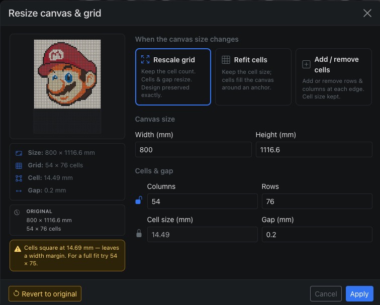 Rescale grid resize mode